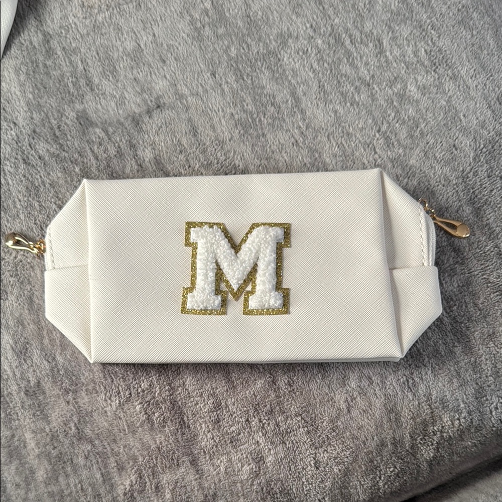 White and Gold Monogram Clutch
